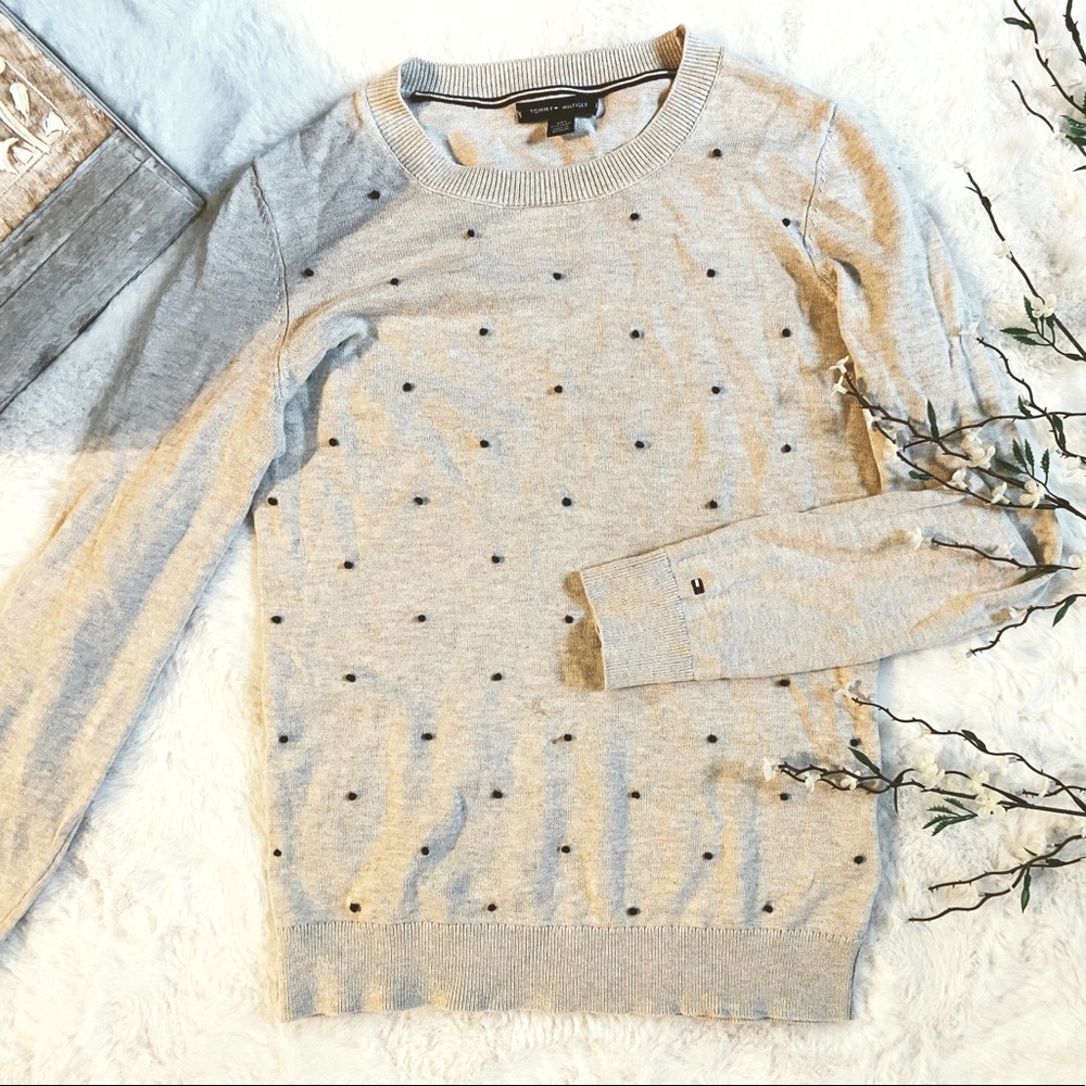 New nude color white navy dots sweater by Tommy Hilfiger